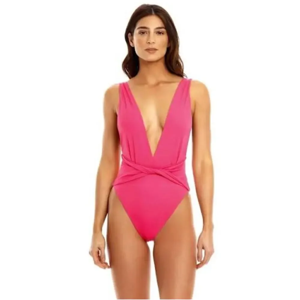 Agua Bendita Swimsuit Large Luau Ellis One Piece Pink Twist Front Beach Pool